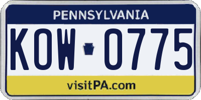 PA license plate KOW0775
