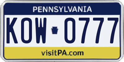 PA license plate KOW0777