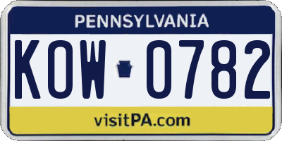 PA license plate KOW0782