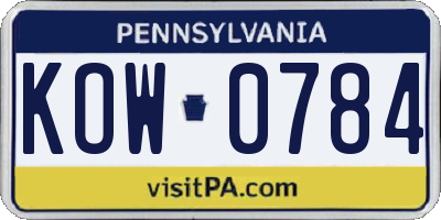 PA license plate KOW0784