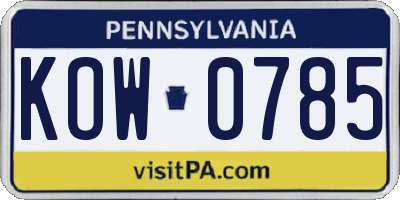 PA license plate KOW0785