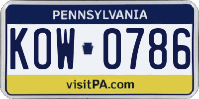 PA license plate KOW0786