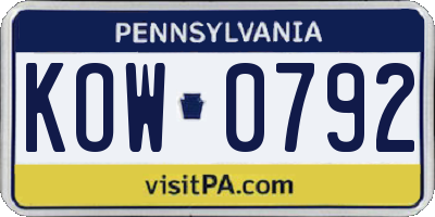 PA license plate KOW0792