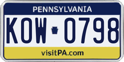 PA license plate KOW0798
