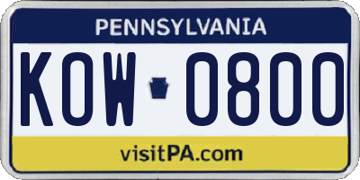 PA license plate KOW0800
