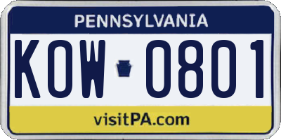 PA license plate KOW0801