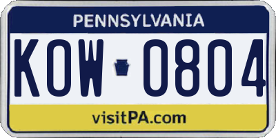 PA license plate KOW0804