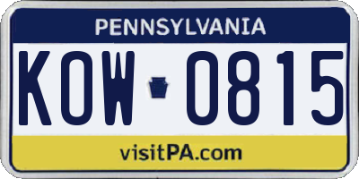PA license plate KOW0815