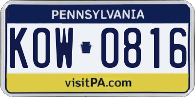 PA license plate KOW0816