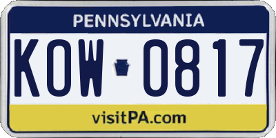 PA license plate KOW0817