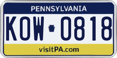 PA license plate KOW0818