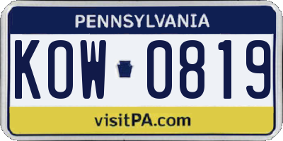 PA license plate KOW0819
