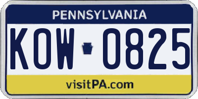 PA license plate KOW0825