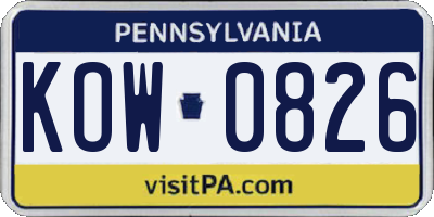 PA license plate KOW0826