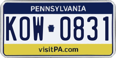 PA license plate KOW0831