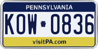 PA license plate KOW0836