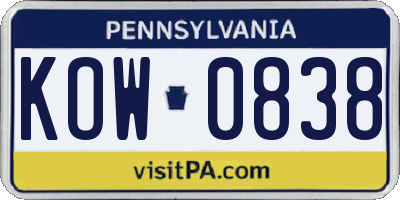 PA license plate KOW0838