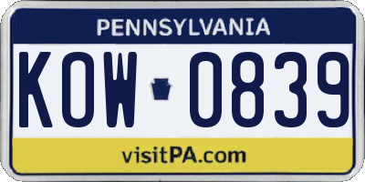 PA license plate KOW0839
