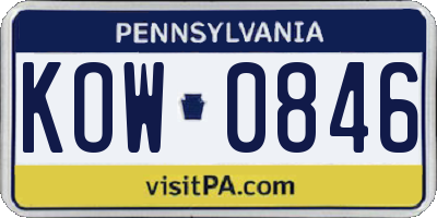 PA license plate KOW0846
