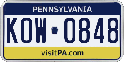 PA license plate KOW0848