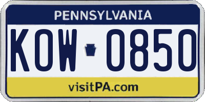 PA license plate KOW0850