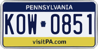 PA license plate KOW0851