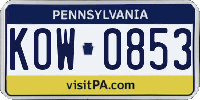 PA license plate KOW0853