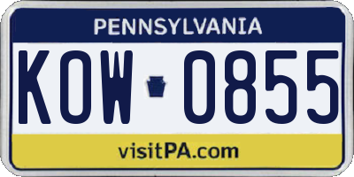PA license plate KOW0855