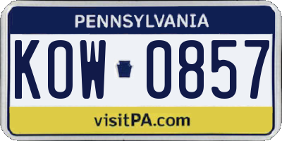 PA license plate KOW0857