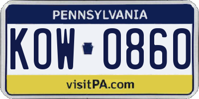 PA license plate KOW0860