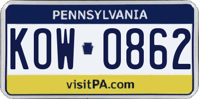 PA license plate KOW0862