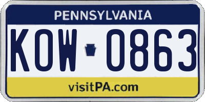 PA license plate KOW0863
