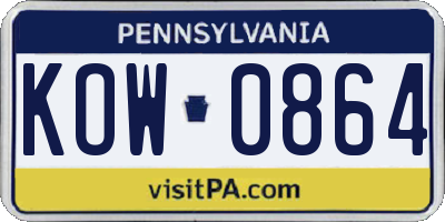 PA license plate KOW0864