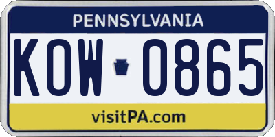 PA license plate KOW0865
