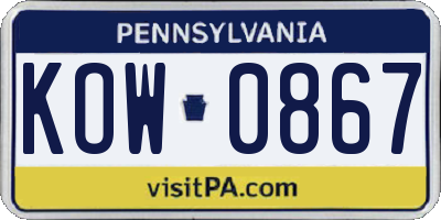 PA license plate KOW0867