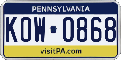 PA license plate KOW0868