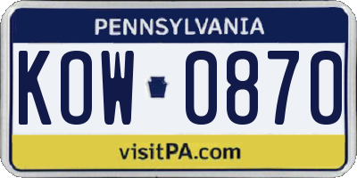 PA license plate KOW0870