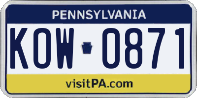 PA license plate KOW0871