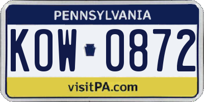 PA license plate KOW0872