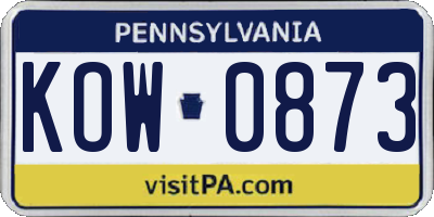 PA license plate KOW0873