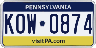 PA license plate KOW0874