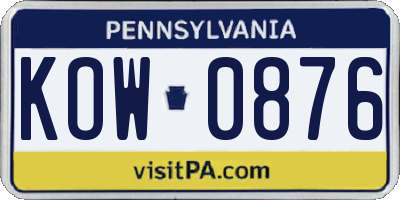PA license plate KOW0876
