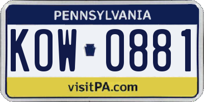 PA license plate KOW0881