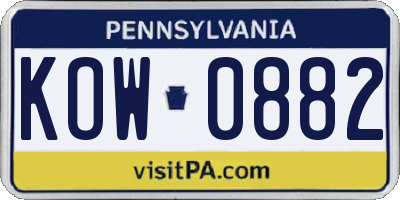 PA license plate KOW0882