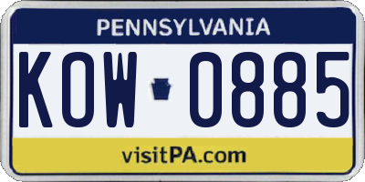 PA license plate KOW0885