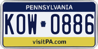 PA license plate KOW0886