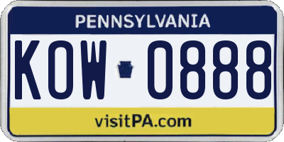 PA license plate KOW0888
