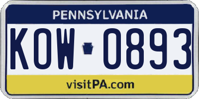 PA license plate KOW0893