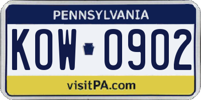 PA license plate KOW0902