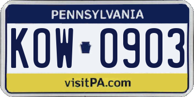 PA license plate KOW0903